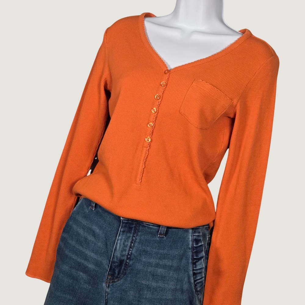 Sundance NWOT Women XS Henley Long Sleeve Thermal Top Orange Fall Folklore